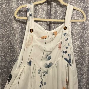 Chic Floral Jumpsuit - White with Blue and Orange Accents